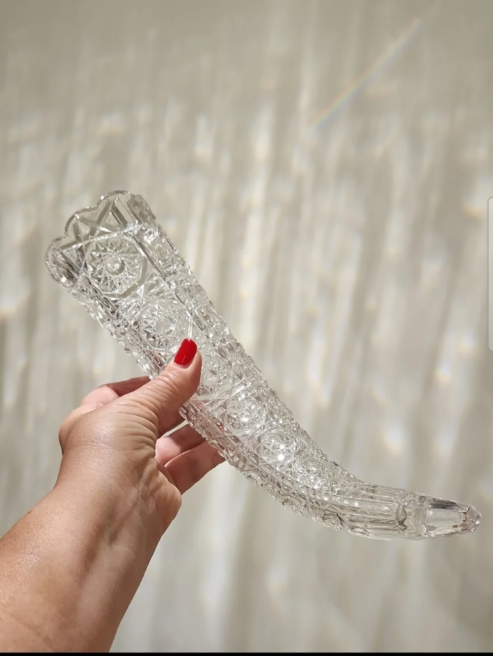 EAPG Glass Hanging Cornucopia Horn Vase Epergne Hobstar Daisy